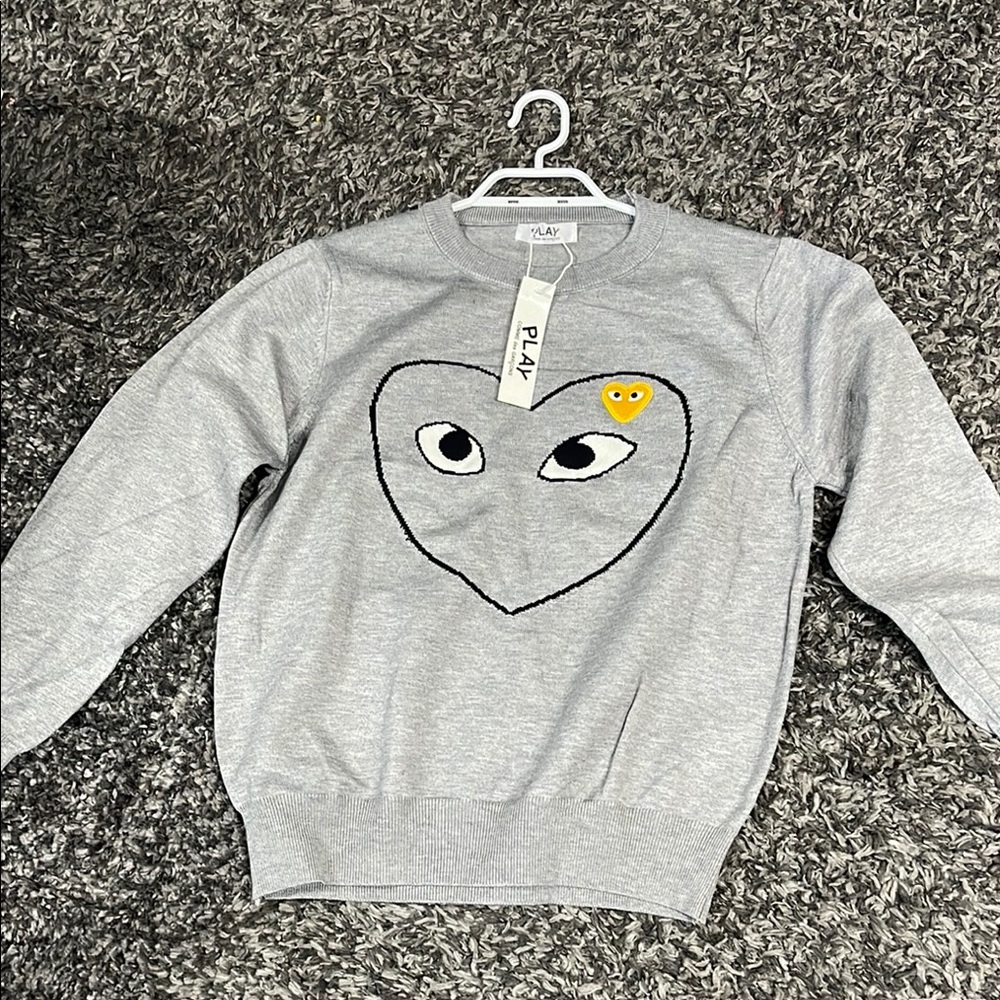 Gray Sweater with Heart and Eye Design